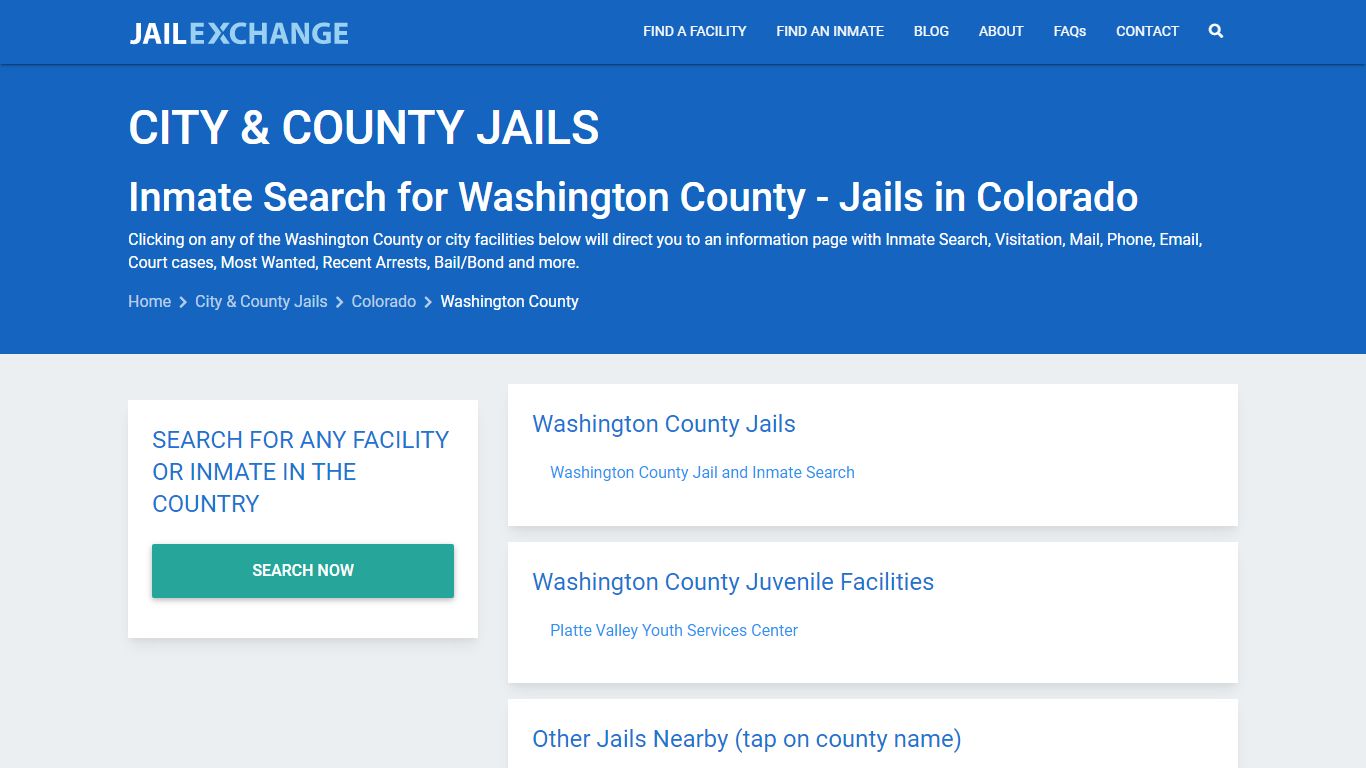 Inmate Search for Washington County | Jails in Colorado - Jail Exchange